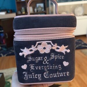 Vintage "Sugar & Spice & Everything Juicy Couture" velour cosmetic travel case.